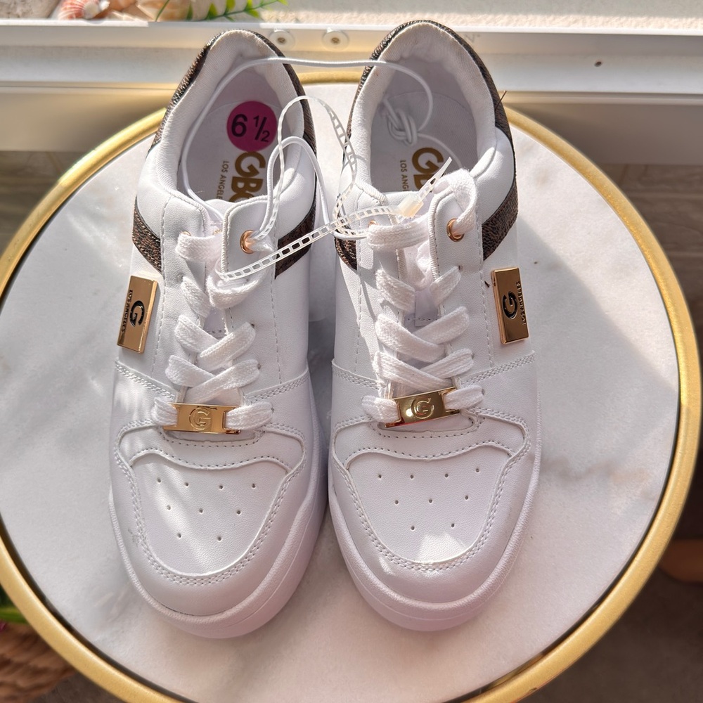 GBG Los Angeles White and Gold Sneakers - Picture 9 of 10